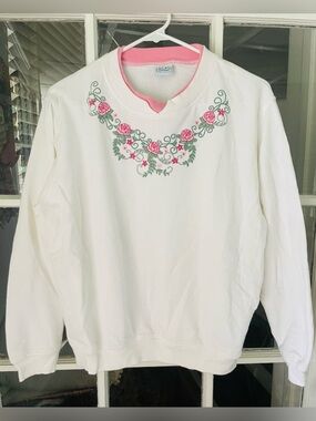 Vintage Haband Sweatshirt Women’s XL Embroidered Floral Pink Roses